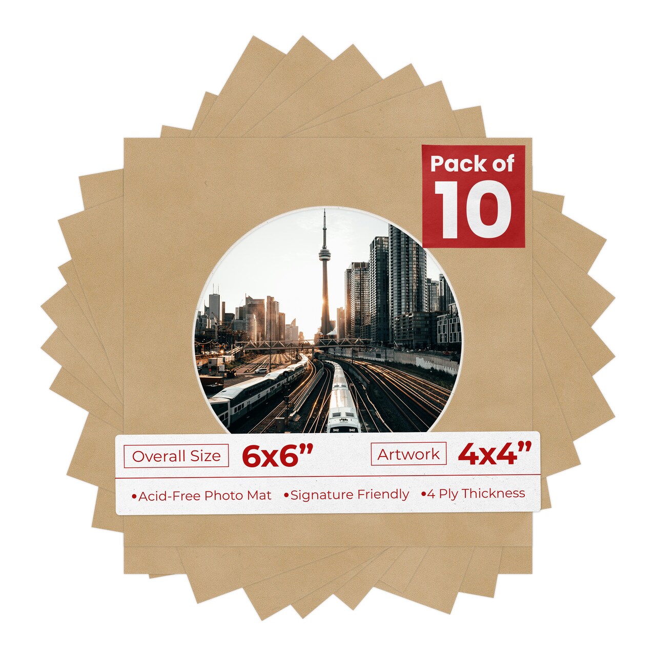 Beige Suede Mat Board for 6x6 Frames - Circle Opening for 4x4 Photos